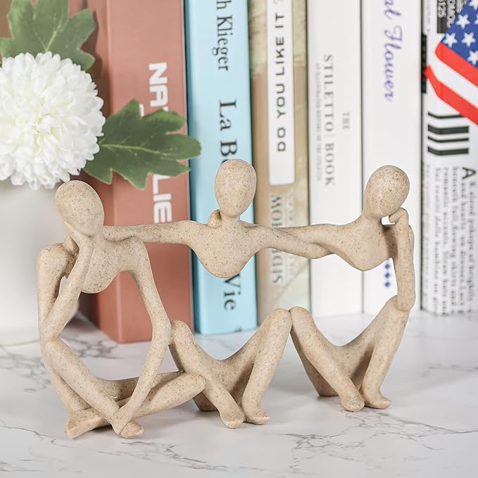 Thinker Statue Gold Decor Abstract Art Sculpture, Golden Resin Collectible Figurines for Home Living Room Office Shelf Decoration,Great Gifts Ideas (Conjoined Body-Sandstone)