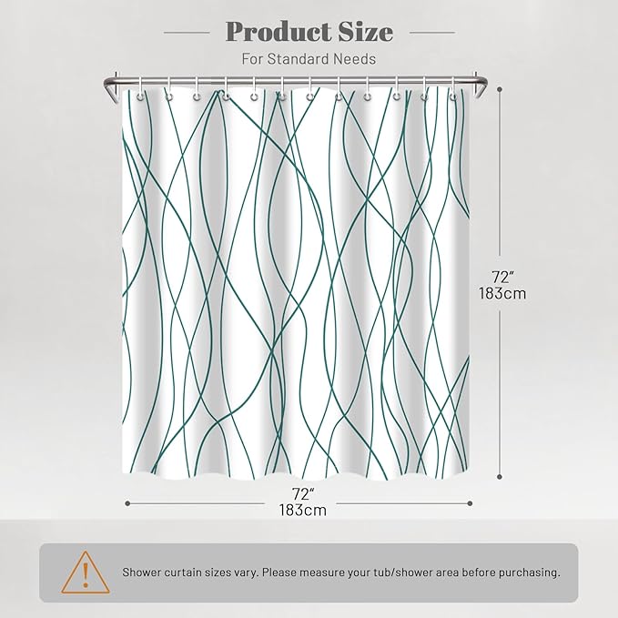 Punkray Seaweed Green Striped Polyester Shower Curtain for Bathroom with Hooks, Waterproof Bath Accessories Hotel Style - Machine Washable 72 x 72