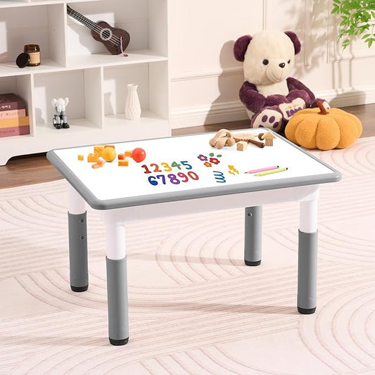 Toddler Table, 7 Level Height Adjustable Kids Play Furniture for Ages 3-8, Rectangular Plastic, 23.6" W x31.5 L, Multi-Activity Desk with Graffiti Desktop for Home & Daycare