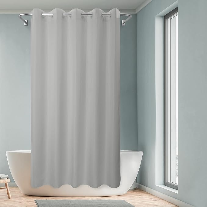 Extra Long No Hook Grey Shower Curtain or Liner Soft Microfiber - 84" Length Fabric Shower Curtain Liner Set, Machine Washable & Water Repellent, Gray, 71x86