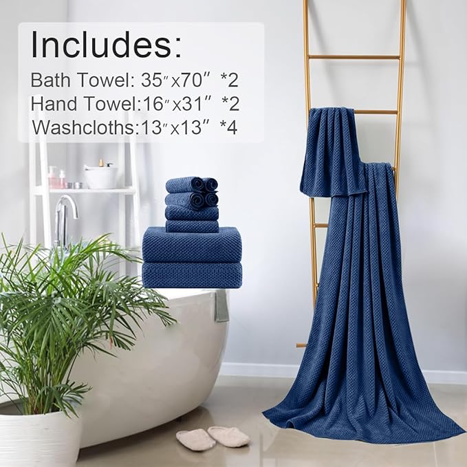 8-Piece Navy Bath Towels Set,2 Oversized Large Bath Towels Sheet,2 Hand Towels and 4 Washcloths - 600 GSM Soft Luxury Towel Set,Highly Absorbent Quick Dry Towel Collection for Bathroom,Hotel and Spa