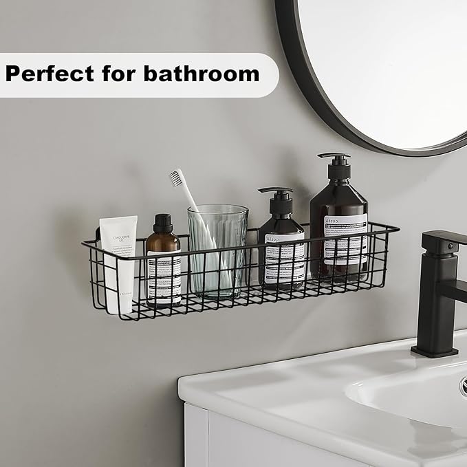 Spice Rack Organizer Wall Mount, 2 Pack Black Seasoning Rack Wire Storage Baskets for Wall or Cabinet Door in Kitchen and RV