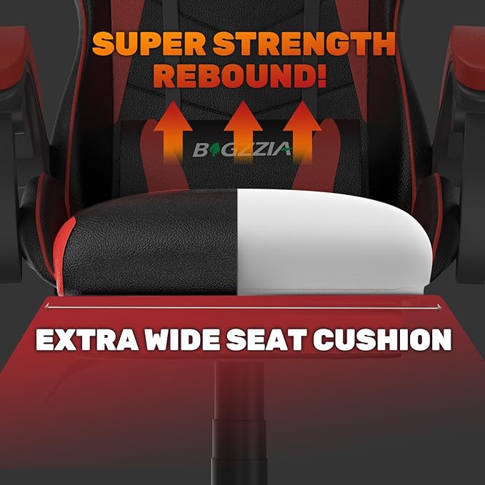 Gaming Chair with Footrest, High Back Ergonomic Computer Gamer Chair with Headrest and Lumbar Support, Racing Style Reclining Game Chair for Adults, Kids (Red-Black)