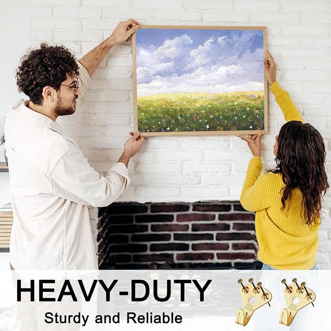 100lb Picture Hangers, 10pcs Heavy Duty Picture Hanging Hooks with Nails, Picture Hooks for Hanging Pictures, Plaster Wall Hangers, Professional Picture Hanging Kit for Wooden Wall/Drywall