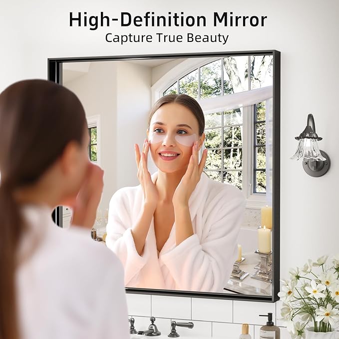 36”x 36” Black Bathroom Mirrors for Over Sink, Square Framed Mirror for Over Sink, Bathroom Vanity Mirrors,Tempered Glass, Decor Wall Mirrors for Entryway, Living Room (Horizontal/Vertical)