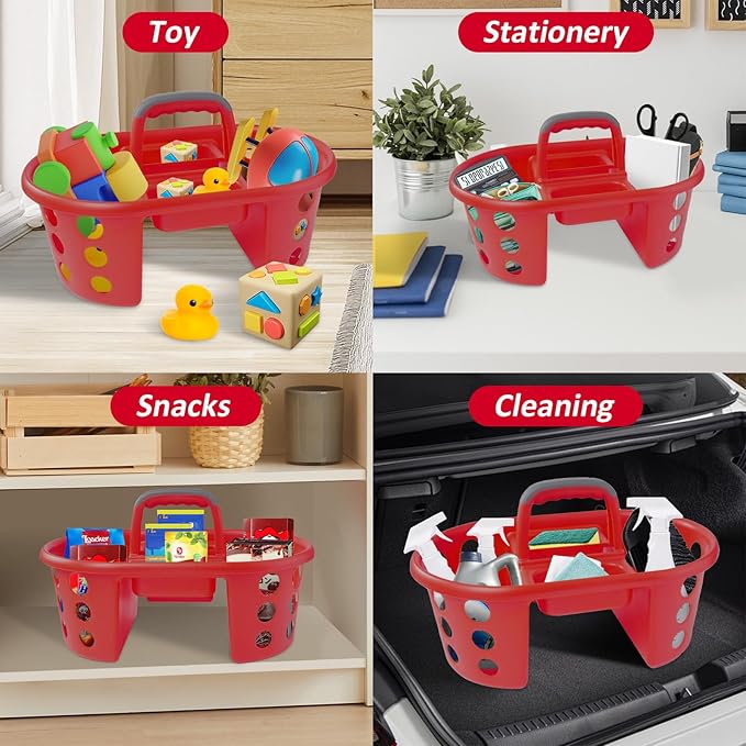 Large Shower Caddy Portable 2PC - Made in USA Plastic Jumbo Size Dorm Storage Candy Tote with Handle Shower Organizer for Bathroom, Pantry, Kitchen, College Dorm, Red