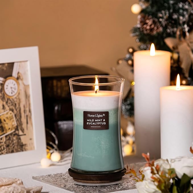 HomeLights 3-Layer Candles for Home Scented, 21.52 OZ Natural Soy Wax Scented Candles Burns Up to 100 Hours, Large Jar, Wild Mint & Eucalyptu