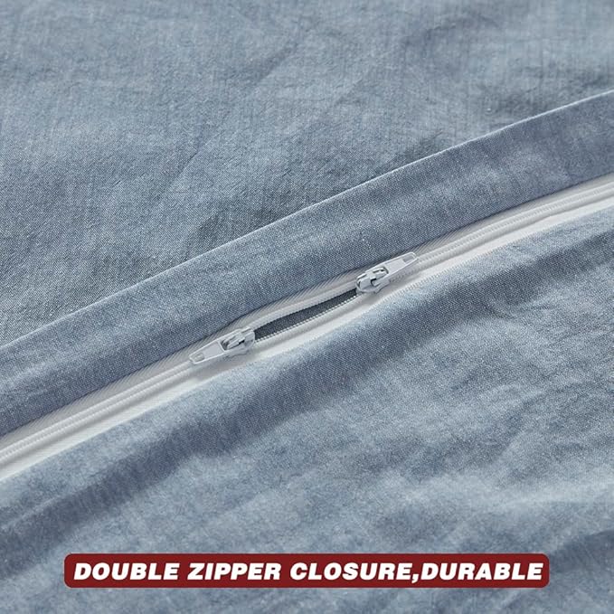 FACE TWO FACE Bedding Duvet Cover Set100% Washed Cotton Duvet Cover Linen Like Textured Breathable Durable Soft Comfy (California King, Cornflower Blue)