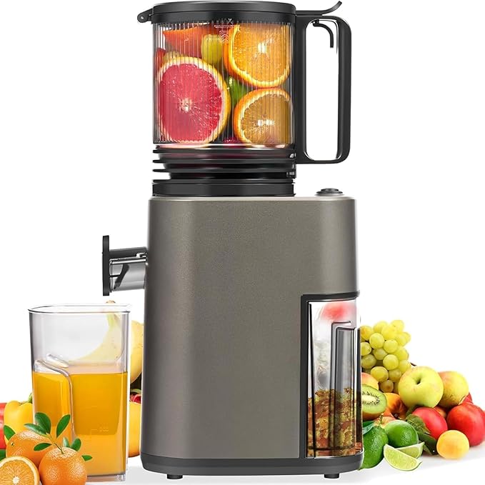 Masticating Juicer with 350W DC Motor, 5.4" Wide Feed Chute, Slow Cold Press Juice Extractor for Whole Fruits & Vegetables, High Juice Yield (AC-Gray)