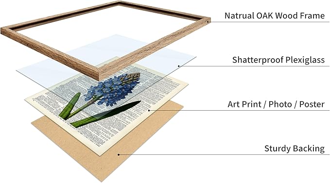 Poster Master Dictionary Art Poster - Blue Hyacinth Print - Flower Art - Floral Art - Gift for Men, Women & Florist - Minimal Decor for Bedroom, Office, Dorm or Flower Shop, 11x14 Beige Framed