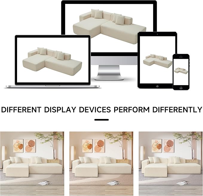 105'' Modular Sectional Couch, Modern L-Shape Sectional Sofa with Chaise Lounge, Comfy Lambswool Fabric Corner Sofa, Upholstered 4 Seater Couches for Living Room, Bedroom, Apartment, Beige