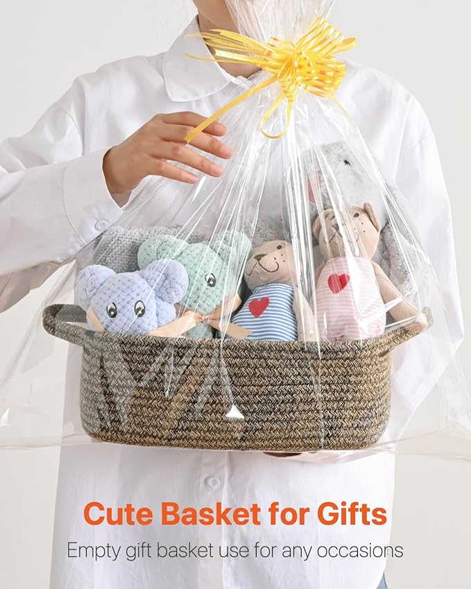 KALLAX Small Woven Basket, 12 x 8 x 4.5 Inches, Small Storage Baskets for Organizing, Gift Baskets Empty, Cute Rope Shelf Closet Storage Bins for Shelves, Dog Toy Basket, 3 Packs, Black & Brown Mixed