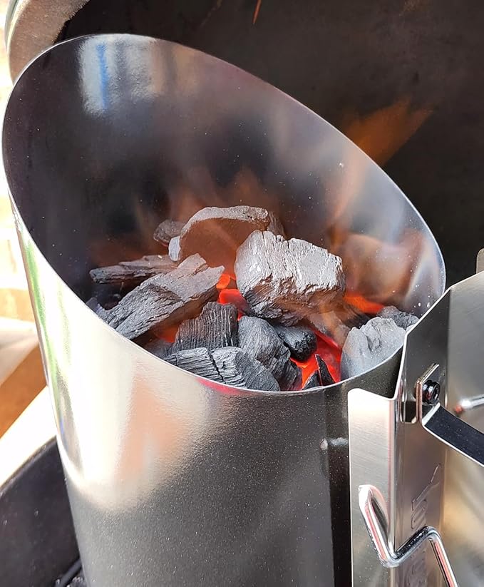 Charcoal Chimney Starter Double Enameled Chimney Starter Charcoal Chimney with Heat Shield & Wood Handle Great Heat Insulation Coal Starter for Grill Easy Grip Charcoal Starter, Black