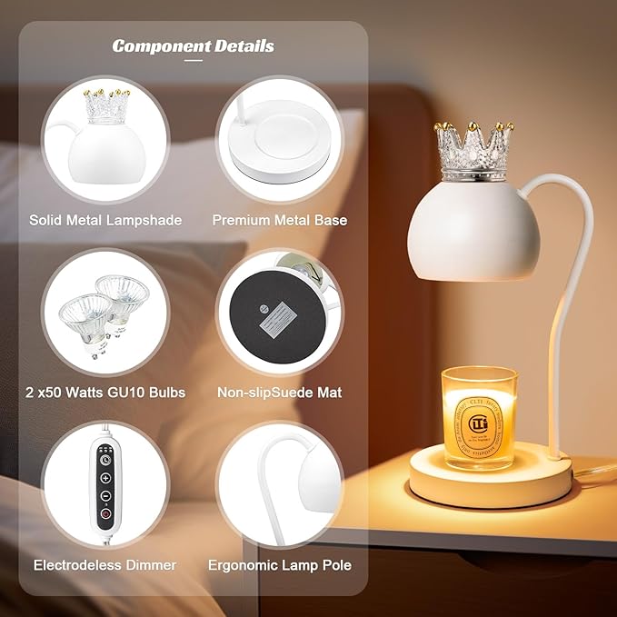 Elegant Electric Candle Warmer Lamp with Timer, Crown Design – Scented Jar Candle Melter for Home Decor, Housewarming, Birthday, and Christmas (Includes 2 Bulbs)