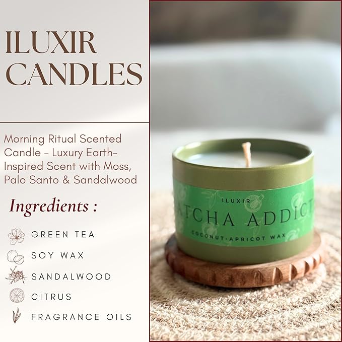 Matcha Scented Candle – Green Tea Citrus Sandalwood Aromatherapy Candle, Long Burning, Hand-Poured Coconut Apricot Wax, Non-Toxic, Cruelty-Free, Made in USA - 5 oz