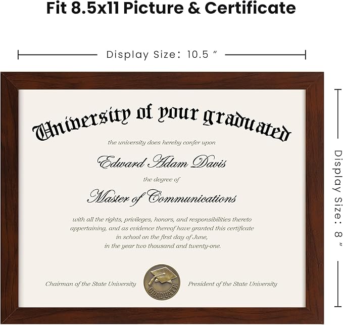 upsimples Certificate Frame with High Definition Glass, 8.5 by 11 Picture Diploma Document Frames for Wall and Tabletop, Mahogany 5 Pack
