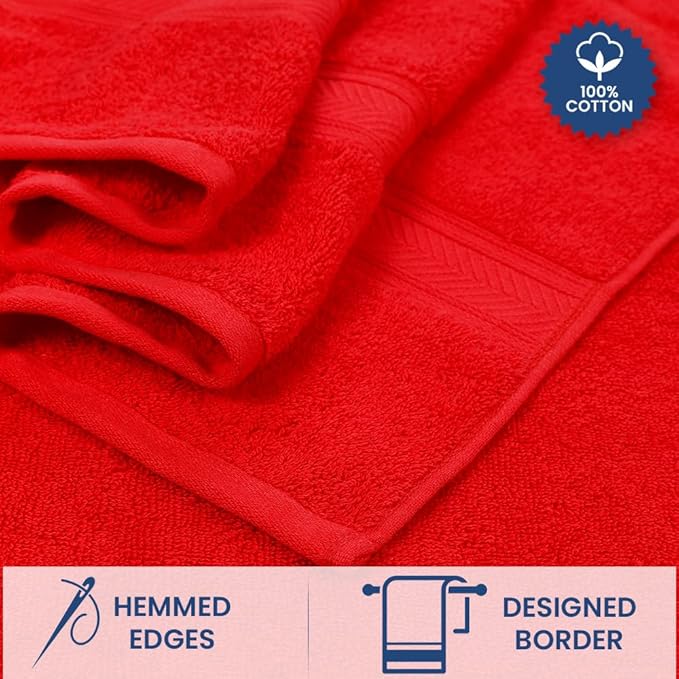 Casa Lino Red Bath Towels Set of 4 (54" x 27") - Large Bathroom Towel Set - 100% Cotton Towels for Bathroom - Highly Absorbent & Quick Dry Bath Towel Multipack - New Apartment Essentials