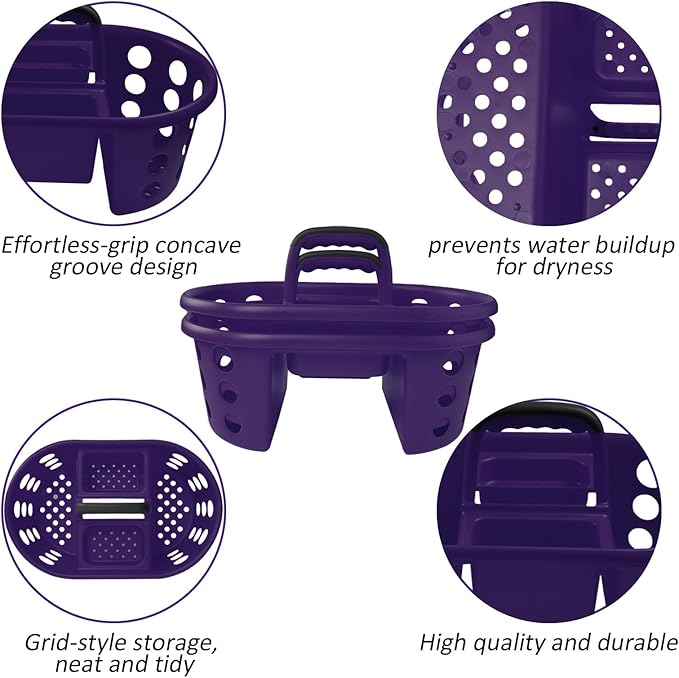 Large Shower Caddy Portable 2PC - Made in USA Plastic Jumbo Size Dorm Storage Candy Tote with Handle Shower Organizer for Bathroom, Pantry, Kitchen, College Dorm, Purple