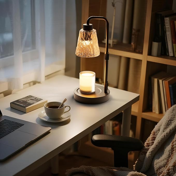 Black Candle Warmer Lamp with Timer, Height Adjustable Dimmable Candle Lamp Warmer for Jar Candles, Modern Wax Melts Warmer, Table Lamp for Home Living Bedroom Farmhouse