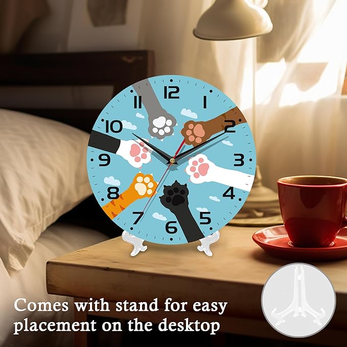 Wall Clock, 10 Inch Silent Non-Ticking Home Kitchen Decor, Battery Operated for Bathroom Bedroom Living Room Office(Cute Paws)