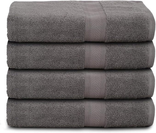 Casa Lino Charcoal Black Bath Towels Set of 4 (54" x 27") - Large Bathroom Towel Set - 100% Cotton Towels for Bathroom - Highly Absorbent & Quick Dry Bath Towel Multipack - New Apartment Essentials