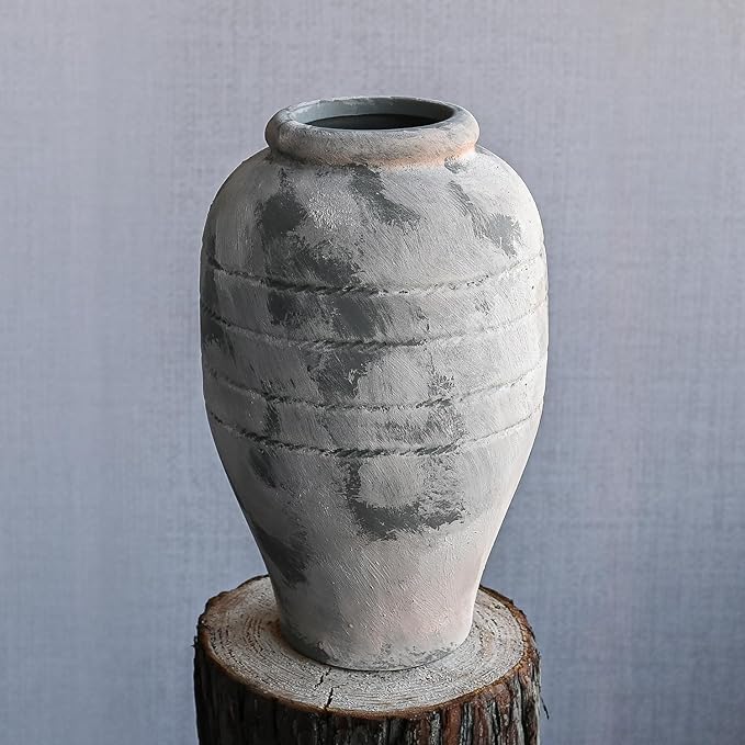 Antique Ceramic Flower Vase for Living Room Bedroom 9.06'' Farmhouse Decor for Bouquet Fake Plant Home Decor Office Table Shelf Fireplace Centerpieces Rustic Retro Vintage Classic Modern Beige