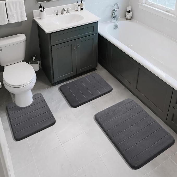 Yimobra Memory Foam Bath Mat, Super Soft Absorbent Bathroom Rug Non Slip 24x17 Inch, Quick Dry, Machine Washable Floor Carpet for Tub Shower, Home Decor Accessories, Dark Gray