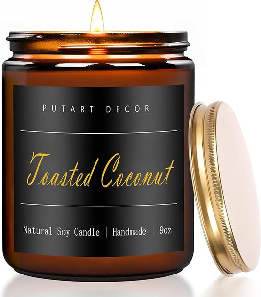 Toasted Coconut Scented Aromatherapy Soy Wax Candle, 9oz, Non-Toxic, Long Lasting, Modern Black Jar