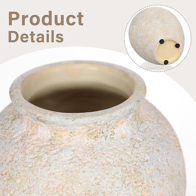 Rustic Ceramic Vase for Home Decor – 2PCS 6.7" Small Decorative Beige Vases for Dried Flowers, Pampas Grass, Faux Plants – Modern Farmhouse Boho Table Centerpiece