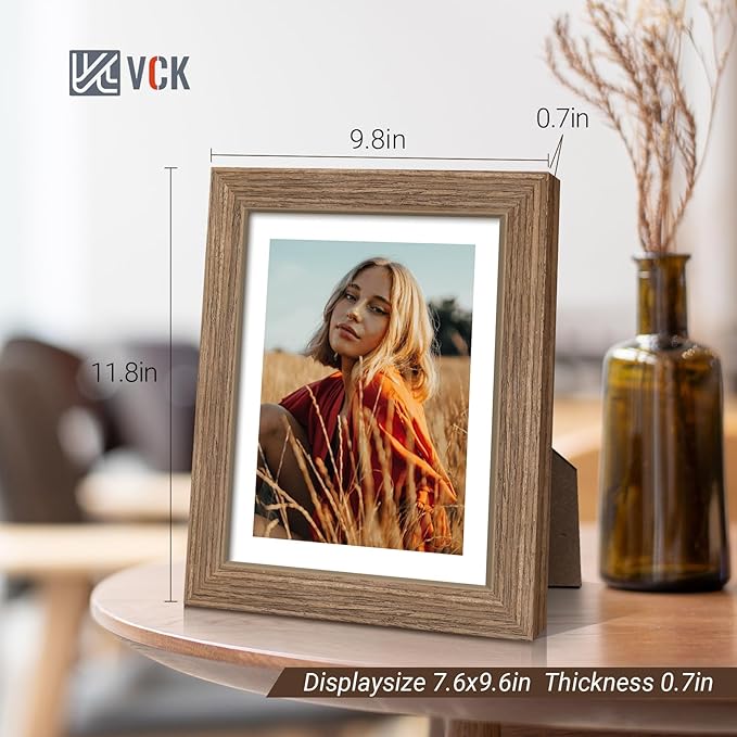 VCK 8x10 Picture Frame Set of 4 - Walnut, Gallery-Quality Wood Poster Frames, 1.1-Inch Wide Border, Polished Plexiglass, Vertical or Horizontal Wall & Tabletop Display for Photo/Art/Prints, Walnut