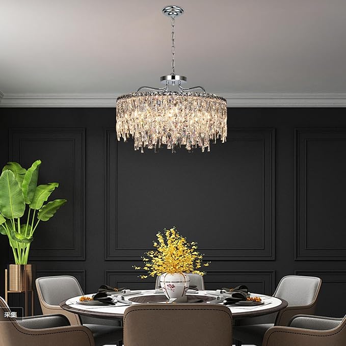 Luxury Crystal Chandelier, 24" Modern Round Dining Room Chandeliers Over Table,8 Lights Chrome Ceiling Pendant Ceiling Lighting for Living Room Bedroom Entryway Foyer Staircase
