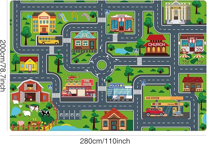 Kids Carpet Playmat, Kids Rug for Playroom Car Mat Town City Road Map Playmat, Extra Large Boys Kids Car Track Play Rug Bedroom, Living Room (Style Four, 110.2 X 78.7 INCH)