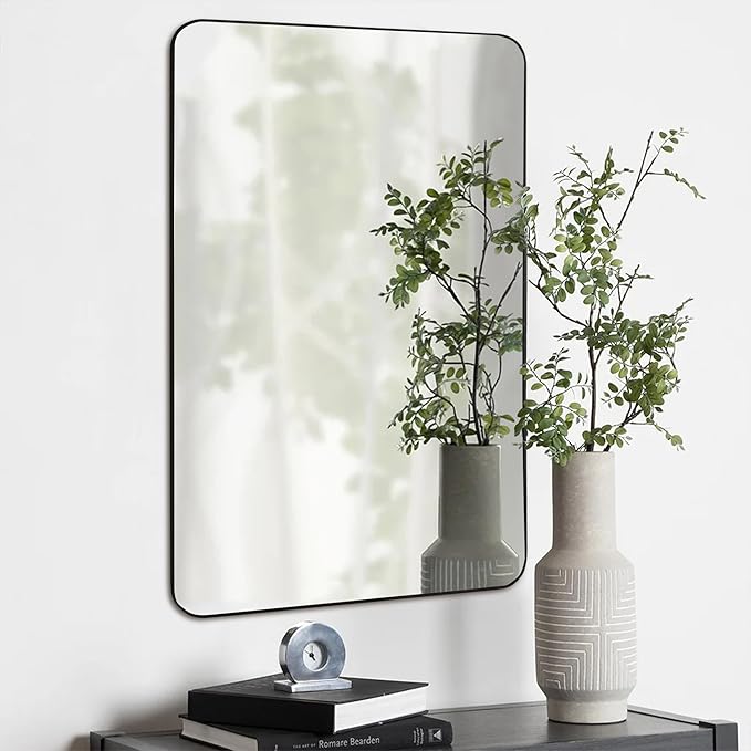 Black Bathroom Mirror,24 x 36 Inch Rectangle Wall Mirror with Wood Frame,Vanity Modern Tempered Glass Mirror for Bedroom,Entryway,Living Room