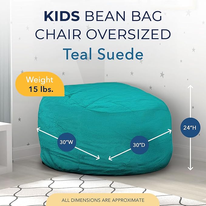 Ultimate Sack Kids Bean Bag Chair, Oversize Bean Bag Chair for Adults, Comfy Chair Bean Bag Couch Lounge Sofa Loveseat Furniture | Teal Suede