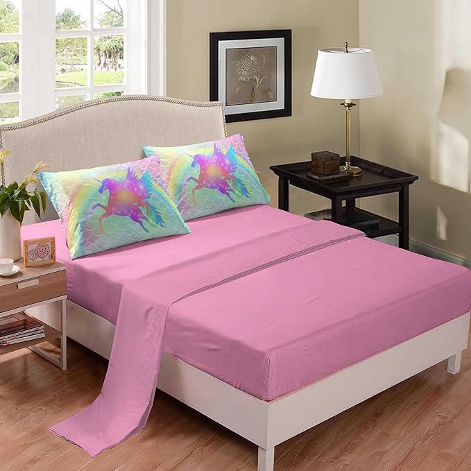 Tailor Shop Queen Size 5-Piece Unicorn Bedding Set - Pink Comforter, Sheets, Bed in a Bag for Girls/Kids