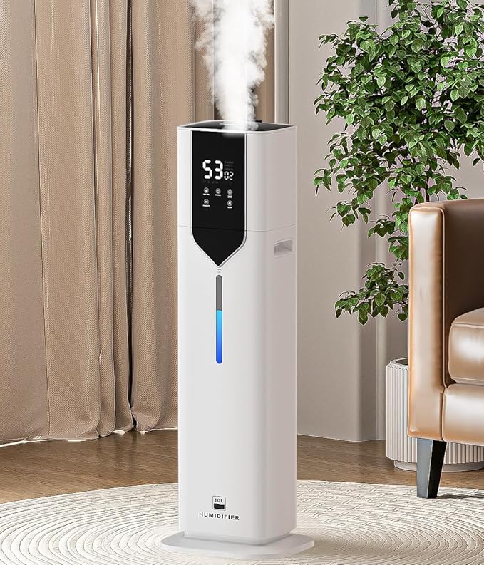 10L/2.6Gal Smart Humidifiers for Bedroom Large Room, Last 100 Hours humidifiers, Cover up to 600ft², Easy Top Fill,Auto Mode 3 Mist Modes, Quiet 30dB humidifier for Bedroom, Office, Baby, White