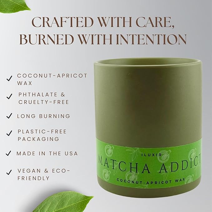 Matcha Scented Candle – Clean Burning Coconut Wax | Green Tea, Citrus & Sandalwood Vegan & Non-Toxic Candle for Relaxation & Gifting | Hand-Poured in USA (13 oz Jar with Luxury Gift Box)