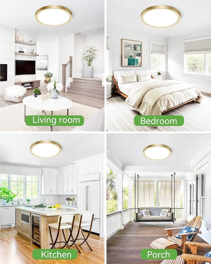 zemty LED Ceiling Light Golden - 12In 28W Aureate Flush Mount Ceiling Light, 3 Color Temperature 3000K/4500K/6000K - 3200lm Gilded Round Flat Light Fixture for Kitchen Bathroom Shower