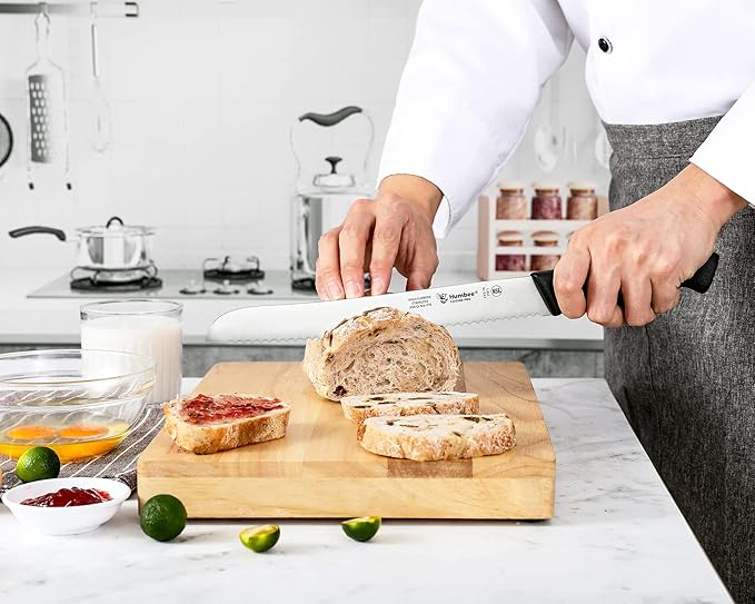 10 Inch Cuisine Pro Serrated Bread Knife, Premium Stainless Steel Wave Edge Razor Sharp Blade Knife for Bread, Dishwasher Safe, NSF Certified, Black
