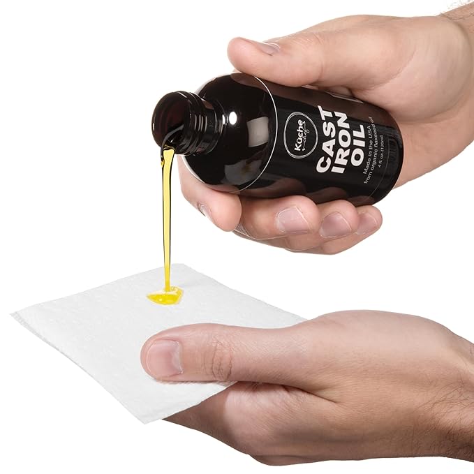 Organic Cast Iron Oil & Cast Iron Conditioner – Made from Flaxseed Oil grown and pressed in the USA – Creates a Non-Stick Seasoning on All Cast Iron Cookware (240ml)