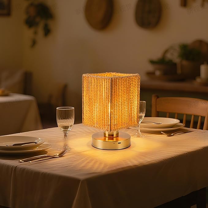 Rattan Table Lamp, 6000mah Battery Operated Table Lamp, Boho Small Desk Lamp, 3 Brightness Dimming for Bedroom Living Room Kids Room Touch Switch, Bulb Included