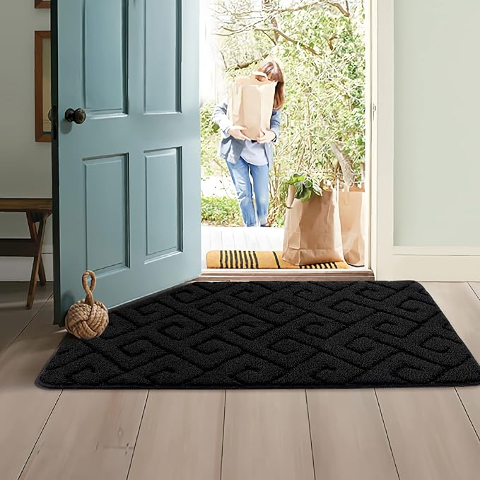 Walensee Indoor Doormat, Front Door Mat for Entrance (36"x59" Black) Machine Washable Entryway Rug, Non Slip Trapper Door Rugs Absorbent Dirt Low Profile Shoes Scraper Inside Floor Mats