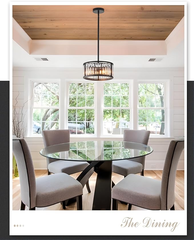 Black Flush Mount Ceiling Light, 2- Light Caged Crystal Chandelier, Small Drum Hallway Light fixtures Ceiling Mount (11 INCH Black Pendant Light(2-Light))