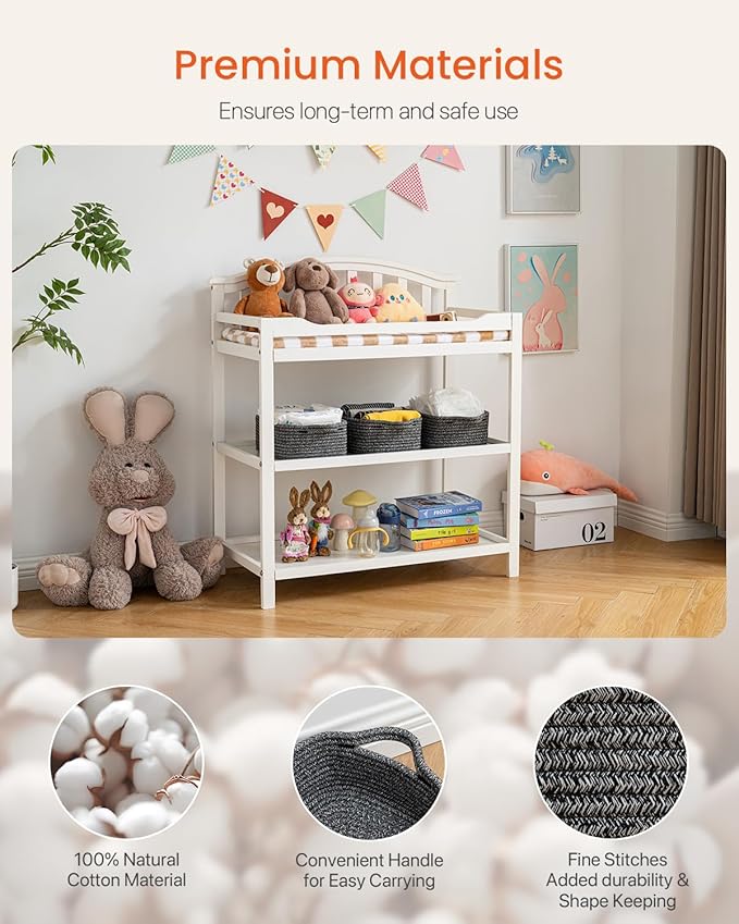 KALLAX Small Woven Basket, 12 x 8 x 4.5 Inches, Small Storage Baskets for Organizing, Gift Baskets Empty, Cute Rope Shelf Closet Storage Bins for Shelves, Dog Toy Basket, Mixed Black