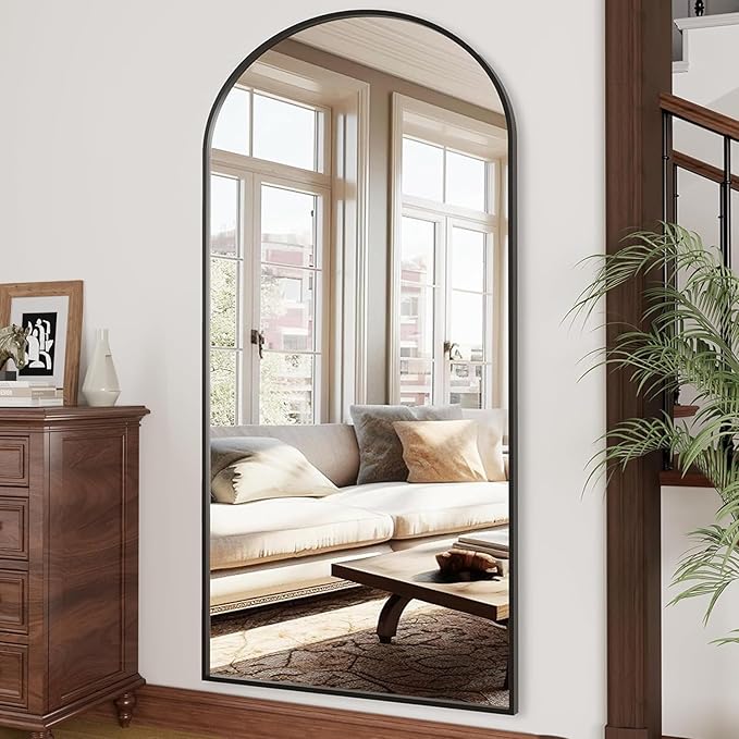 OGCAU Full Length Mirror, 76"x34" Arched-Top, Hanging or Leaning, Floor Length Full Body Standing Mirror, Wall Mounted with Aluminum Frame for Living Room (Black)