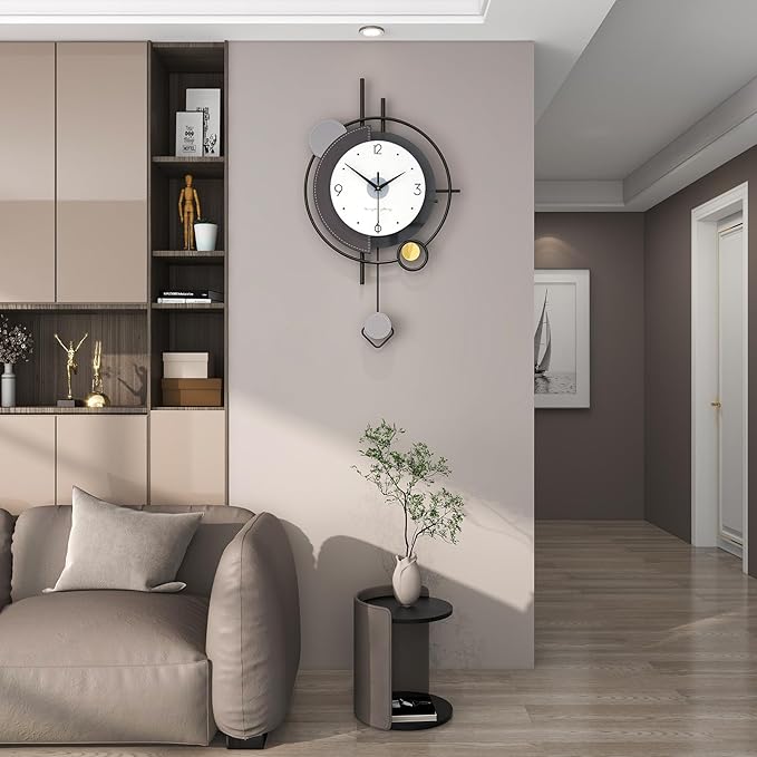 FLEBLE Modern Wall Clocks for Living Room Decor Large Pendulum Wall Clock Battery Operated Non-Ticking Silent for Kitchen,Bedroom,Office Metal Decorative Wall Clock for House Indoor 14 * 24 inch