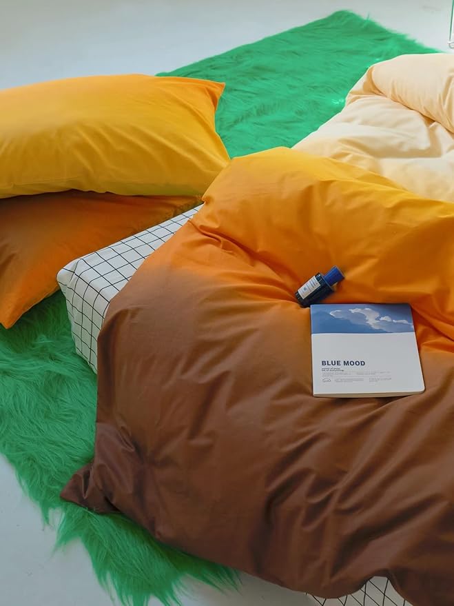 Orange Comforter Set Queen Size Gradient Comforter Set 3-Piece Bedding Set Soft and Lightweight All-Season Comforter Stylish Gradient Design