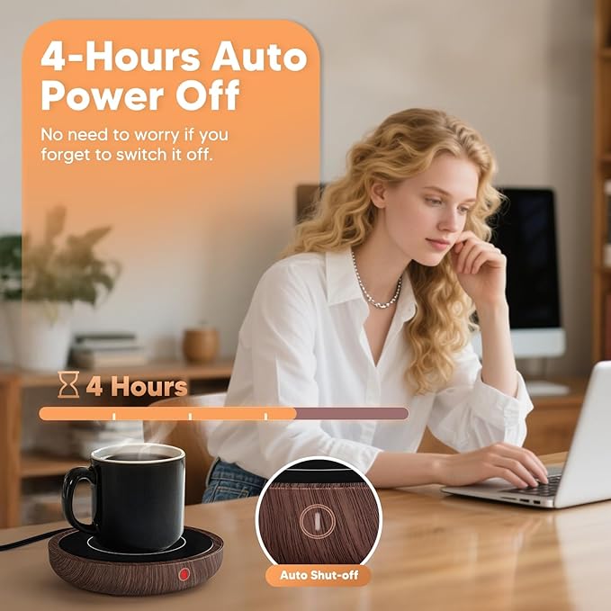 Coffee Mug Warmer, Fastest Heating Temperature, KRGMNHR Coffee Cup Warmer for Desk Auto Shut Off, 3-Temp Settings, Candle Wax Warmer Heating Plate for Coffee, Milk, Tea (Up to 180° F/80 °C), Wood