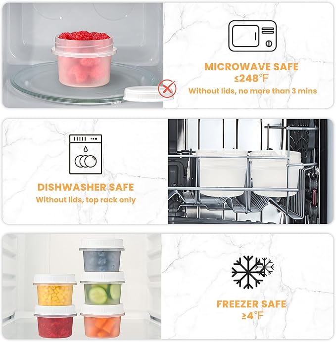 TUZAZO 4 Oz Food Storage Containers with Screw Lids, 12-Count BPA Free Small Snack Plastic Freezer Container for Sauce, Jam and Puree, Reusable Plastic Ice Cream Containers