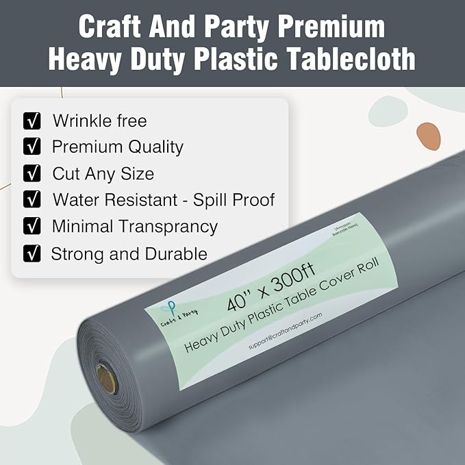 Craft And Party Silver Plastic Table Cover Roll, 40Inch X 300Feet Disposable Plastic Tablecloth, Banquet Rectangle Tablecover Roll